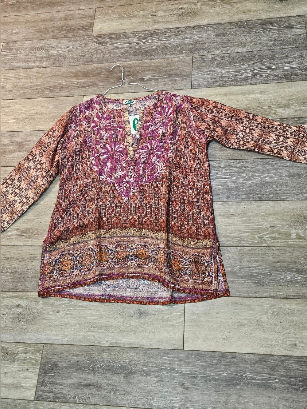 Dolma Boho Embroidered V-Neck Tunic in Purple and Orange Size Xl
